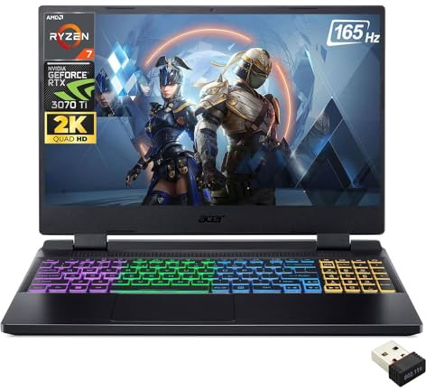 acer Nitro 5 Gaming Laptop -15.6 QHD IPS 165Hz Display, AMD Ryzen 7 6800H Processor, NVIDIA GeForce RTX 3070 Ti, 64GB DDR5 RAM, 1TB SSD, Wi-Fi 6E, Backlit Keyboard, Windows 11 Home