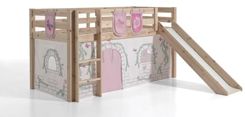 möbelando Spielbett >Pino< in Kiefer massiv Natur - 210x114x218 (BxHxT)