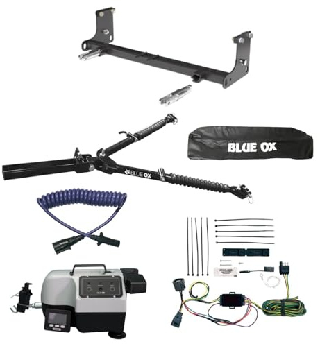 Blue Ox Alpha Tow Bar & Baseplate Combo with Electrical Cable Extension, EZ Light Wiring & Patriot Flat Tow Brake fits 2007 2018 Wrangler JK | Includes TrendsAuto Decal