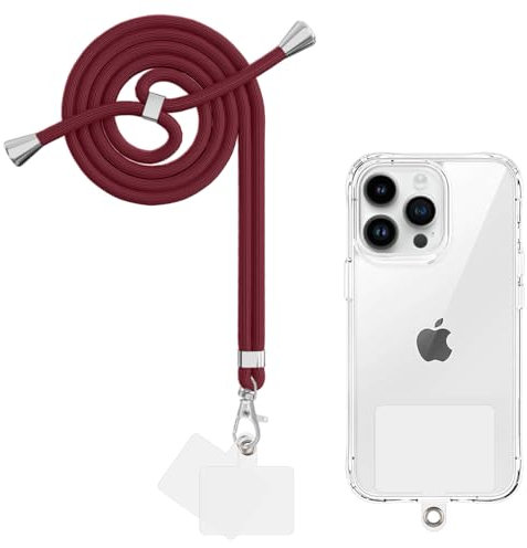Yoedge Cordón Cuerda Universal Correa Colgante para movil con 2 Phone Lanyard Parcheas, Correas Ajustable Cuello Cadena de Nylon con Todos los teléfonos Inteligentes con Llaver, Vino Rojo