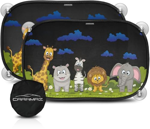 Parasol Coche con protección UV certificada Óptima Oscuridad - Autoadhesivo, para Proteger del Sol a bebés y Mascotas, 2 parasoles para bebé de 51x31 cm, Diseño Animales