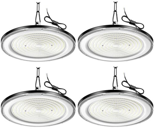 4Pack 500W UFO LED, Foco LED Industriales, 50000LM UFO LED Taller Lámpara, IP66 Impermeable LED Foco Interior 6500K LED Iluminación de Almacén con Blanco frío Para Garaje