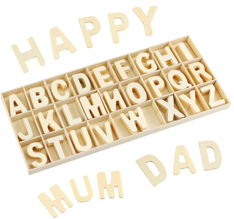 Holzbuchstaben,Holz Großbuchstaben A-Z Holzbuchstaben Set mit Ablagetablett für DIY Party Heim Dekoration Displays und Kinderlernen 156 Stück