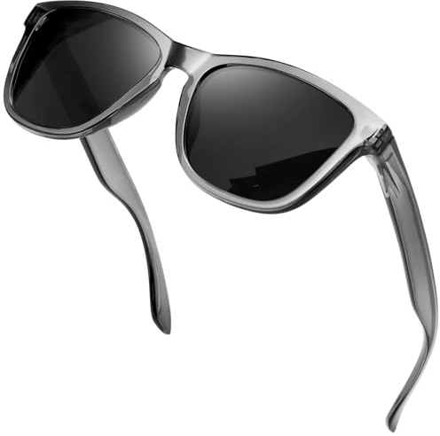 KANASTAL Grigio Occhiali da Sole Grigi Polarizzati Uomo Donna UV400 Neri Scuri Quadrato Retro Classico Montatura Grigi Guida Pesca Vintage Grey Sunglasses - Lenti Nere Telaio Grigia