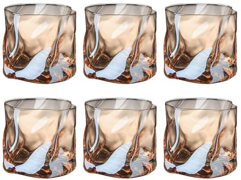 Penbinmall Glasögonset i 6 delar 200 ml – oregelbundna kristallwhiskyglas – dricksglas iskaffeglas cocktailglas longdrinkglas vatten te kaffe juice – diskmaskinssäker (brun)
