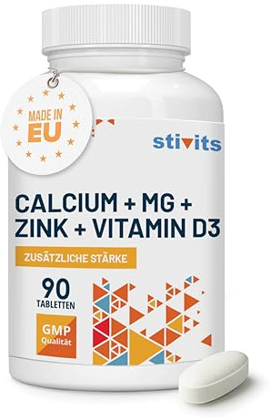 Calcium Magnesium Zink D3 Tabletten – 90 vegane Tabletten für 1,5 Monate – Hochdosiert mit Vitamin D3 – Für Knochen, Muskeln, Immunsystem – Ohne Zusatzstoffe – Made in EU