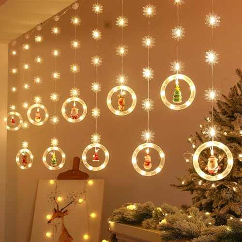 Christmas Snowflakes Curtain Lights, 3M LED Curtain String Lights Christmas Window Lights with Remote Control Waterproof Fairy Light String 8 Flashing Modesfor Xmas Windows Bedroom Indoor Home Decor