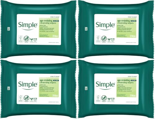 Simple Regeneration Age Resisting Biodegradable Facial Wipes remove make-up and fights premature ageing for sensitive skin 20 wipes,package may vary (Pack of 4)