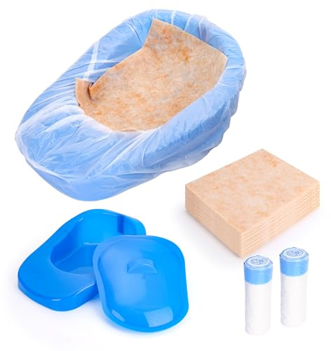 WeeGoo Disposable Bedpan Set with 30 Pads and 30 Liner Bags, Bedpan for Men Women, Bed Pan for Hospital Home Elderly, Bedridden Patients