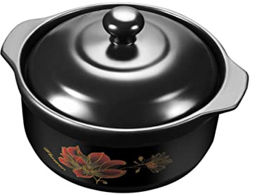 Ipetboom Marmite En Céramique 1,6l Couvercle Noir, Pot Cuisine Résistant Haute Température, Cuisson Uniforme Pour 1-2 Personnes, Pour Cuisson Au Feu Direct, Préparation Poulet Braisé Et Soupe