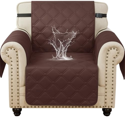 Ystyle Impermeable Funda Cubre Sofa 1 Plaza, Funda Sillon Antiarañazos, Antideslizante, con Bolsillos Lateral, Anti Gatos Arañazo Y Perros Mascotas, Antimanchas Lavables, Café