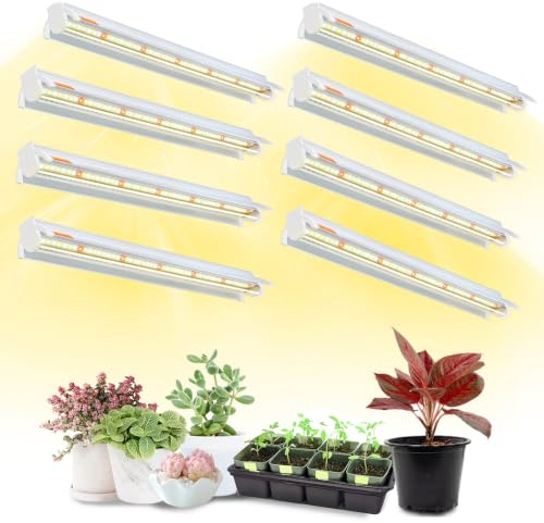 T5 Lampe de Croissance pour Plantes d'Intérieur, Spectre Complet, 42cm | 8 Lots，Linkable, pour Semis, Serre, Hydroponique, Bande LED, Haute Efficacité, Minuterie, Dimmable
