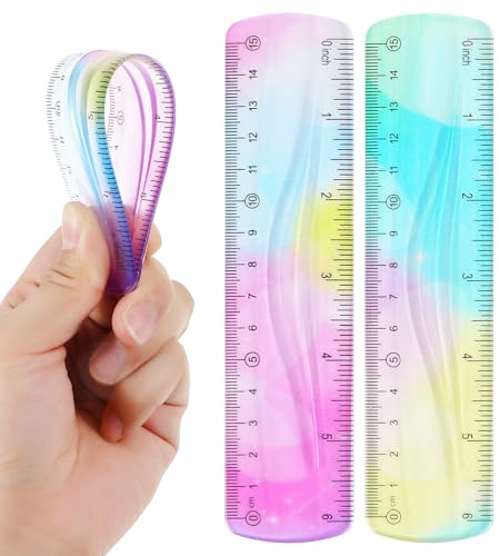2Pcs Bendy Ruler, Soft Plastic Childrens Rulers 15 cm Flexible Ruler Shatterproof Straight Soft Edge Bendable Rulers for Kids & Adults, Perfect for Journaling, School Office Colorful Drafting Tools