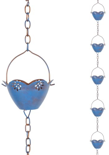 giole Lotus - Catene da pioggia per grondaie, 2,5 m, con 10 tazze, catena raccogli pioggia regolabile per esterni, pluviale di ricambio per grondaie, grondaie, drenaggio (blu)