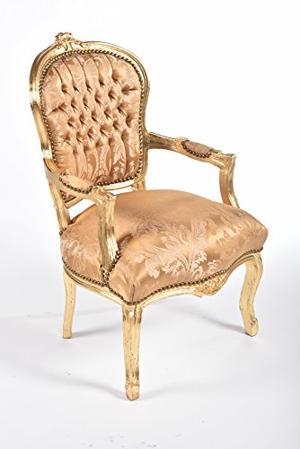 Way Home Store Poltrona BAROCCO Luis stile Francese Luigi XVI Oro e Ocra con intarsi 63 x 65 x 94 cm