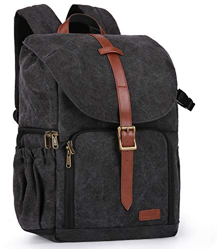 bagsmart Fotorucksack DSLR Kamerarucksack Canvas Diebstahlsicher Wasserabweisend mit Regenschutz für 15 Zoll Laptop, Spiegelreflexkamera, Objektive, Zubehör, Stativ, Schwarz