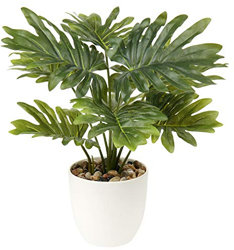Briful 18'' Tall Artificial Monstera Plant for Home Decor - Indoor Potted Faux Greenery in White Pot for Bathroom Kitchen Decorations