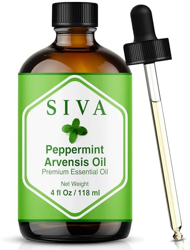 Siva - Aceite esencial de menta japonesa de 4 onzas líquidas con gotero de vidrio de primera calidad, 100% puro, natural, sin diluir, grado terapéutico, perfecto para el cuidado de la piel, cuidado