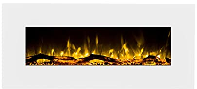 Vente-unique-Caminetto elettrico da parete L110 x P14 x H49 cm Bianco - LALITA