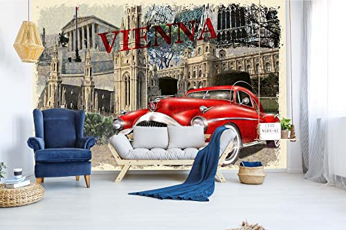 Vlies Fototapete VINTAGE WIEN PLAKAT 375 x 250 cm (inkl. Kleister) - Vlies Tapete, Wandtapete, Wandbilder - Tapete für Wohnzimmer Schlafzimmer, Büro, Küche - Montagefertig