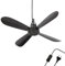 Bestlivings Ventilatore da soffitto portatile nero (cavo XXL da 5 m) con spina e interruttore, 220 V-240 V/5 W, diametro 40 cm, con gancio