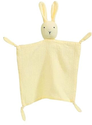 Couverture douillette avec tête de lapin - Tulle double couche - 100 % coton bio - Cadeau de naissance pour garçon et fille - Jaune