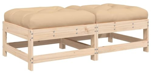 vidaXL Solid Wood Pine Patio Chairs with Cushions, ic Lounger for Garden, Patio, or Terrace, Modular Outdoor Seating, Beige Cushions