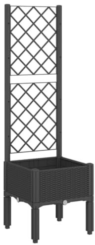 vidaXL Jardinera con Enrejado, Maceta para Plantas Flores Verduras, Macetero de Hierbas, Arriate para Jardín Patio Terraza Balcón, PP Negro