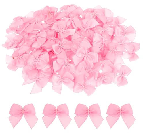 100 Stück Mini Schleifen, 2.7 * 2.5cm Satinband Schleife Rosa Geschenkschleife Auto Schmuck für Hochzeit Geburtstagsfeier Dekoration Geschenkverpackung Bastelbedarf