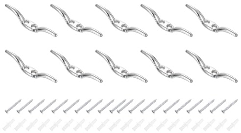 sourcing map 10Pcs 65x10mm Blind Cord Cleats, Blind String Safety Rope Zinc Alloy Holder, Window Cord Hooks with Screws for Curtains Sun Shades Ropes, Silver