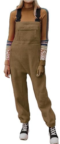 Generisch Kuschel Jumpsuit Damen Latzhose Damen Arbeitshose Winter Thermo Arbeitslatzhose Ärmellos Romper Locker Playsuit Vintage Einteiler Mit Taschen Weites Bein Overall Bequeme Casual Strampler.