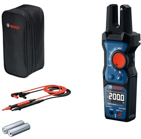 Bosch Professional Gabelstromzange GFM 1000-15 (True RMS, invertiertes LCD, misst bis 200 A AC, berührungsloser Spannungsprüfer, kompatibel mit Magnetaufhänger MH 1, 2 x 1,5 V LR06 (AA))