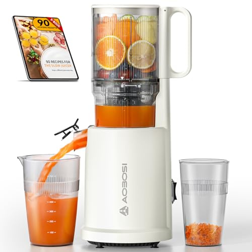 AOBOSI Slow Juicer mit 135 mm großer Einfüllöffnung, 200 W Kaltpress Entsafter mit Rückwärtslauf & Dreifachfilter, BPA-frei & leise, ideal für frischen Saft aus Obst und Gemüse