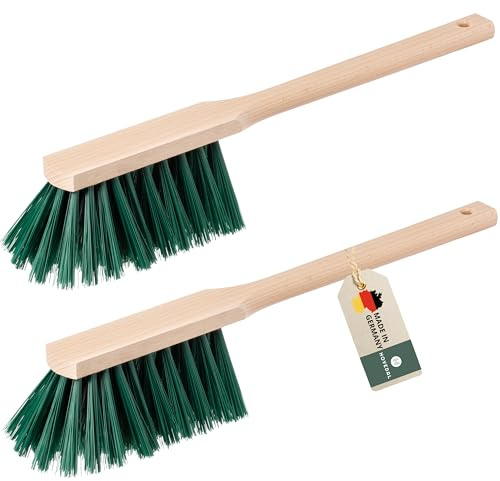 Handfeger Langer Stiel, 2er Set, Made in Germany, Robuster Handbesen mit langem Stiel ideal für Draußen, Garten, Außen, Langstiel Handkehrer
