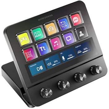 Mars Gaming MSD-Pro, Control Deck, 10 Touches LCD et 4 Boutons Personnalisables, Écran Tactile Étendu Animé, Base Réglable ; Logiciel de Contrôle, Hub USB avec 2X USB 3.0 + 1x USB-C, Noir