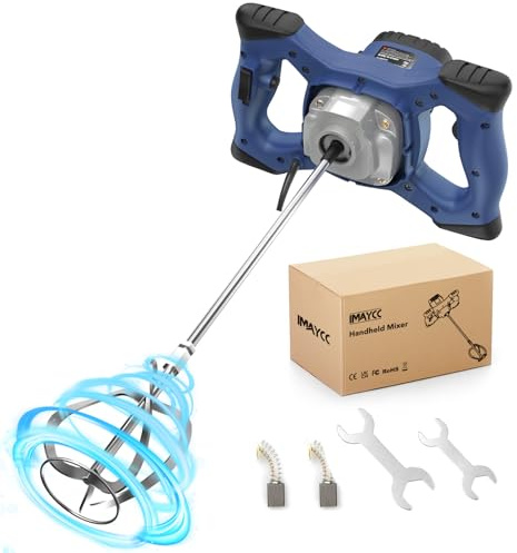 IMAYCC Portable Concrete Cement Mixer 2100W Electric Paddle Mixer Adjustable 6 Speed Handheld Plaster Grout Paint Thinset Mortar Paddle Mixer Drill Mixer Stirring Tool (Blue）