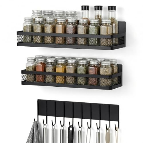 Gelewuld Magnetische Gewürzregal für Kühlschrank, 3 Pack magnetische Regal, bewegliche magnetische Kühlschrank Veranstalter mit 10-Haken-Regal für Küche Organisation und Lagerung