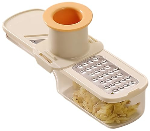 Rebanador de ajo Mini molinillo, cortador y rallador de ajo multifuncional súper fino 3 en 1 con protector de mano y recipiente transparente para cocina Beige