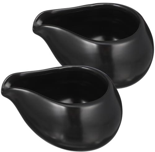 ELEOUTI Lot de 2 Sucriers en Céramique Noire Bec Verseur Rond, Pots à Lait Polyvalents pour Petit-déjeuner et Sauces, Crémier Ménager Compact pour Café, Miel et Assaisonnements, Facile