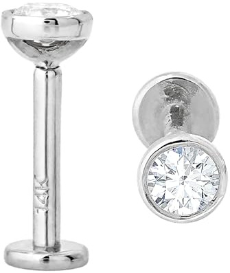 Jewelry Avalanche 14K White Gold Diamond Labret Stud, Bezel Set 3mm (0.10ctw) Natural Diamond, Monroe Stud, Lip Ring, Tragus Stud, 8mm Post, Internally Threaded 14KLBRT-BZ30WD8WG