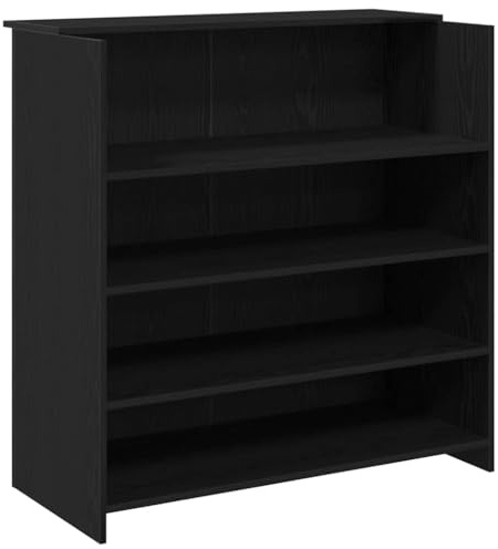 YUTAASU Bancone per ricevimento in rovere nero, 100 x 50 x 103,5 cm, in legno, per ufficio, con bancone e ripiani integrati