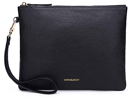 Doris&Jacky Goatskin Leather Wristlet Clutch Purse For Women Large Soft Designer Wallet With Strap
