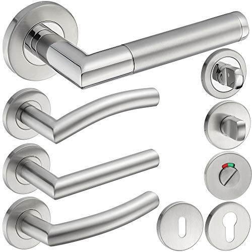 Stahlia Türbeschlag Edelstahl Drückergarnitur EMILIA Innentüren rund Zimmertür Türgriff|BB - Buntbart | Edelstahl gebürstet | Türklinke für Türstärke 20 – 47 mm |Befestigungsmaterial