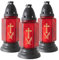 3er Set Glas Grablaterne rot Kreuz Größe 22x10 cm Laterne Friedhofskerze Grablicht Grabkerzen Brenndauer ca. 96 Stunden Outdoor inkl. Deckel