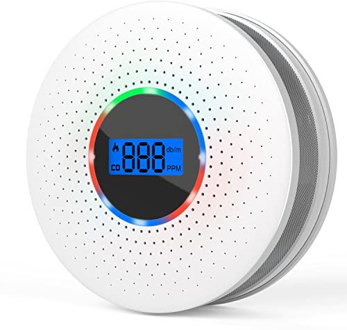 Smoke and Carbon Monoxide Alarm, Dual Sensor Combination Smoke Alarm and Carbon Monoxide Detector and Replaceable Battery Smoke and CO Alarm with Digital Display for Your Home, Garage, Office