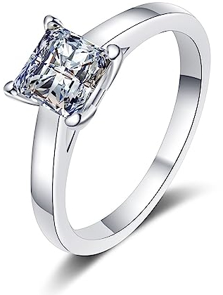Silber Ring 925 Damen, Trauringe Damen Silber 2ct Moissanit Quadrat Hochzeitsring Größe 49 (15.6)