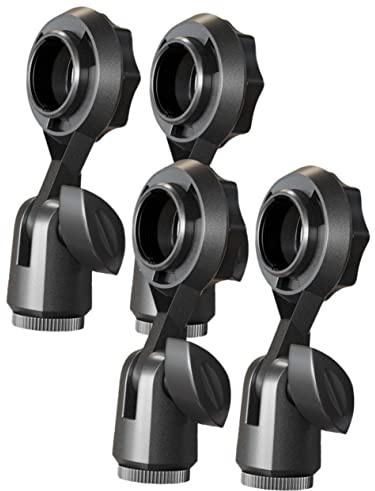 4 Stück-pack Mikrofonhalterungsclip aus Kunststoff, Schwarz, Drehbar | Kabellose Handmikrofone, mit Weiblichem Adapter, für Präsentationen und Screencasting