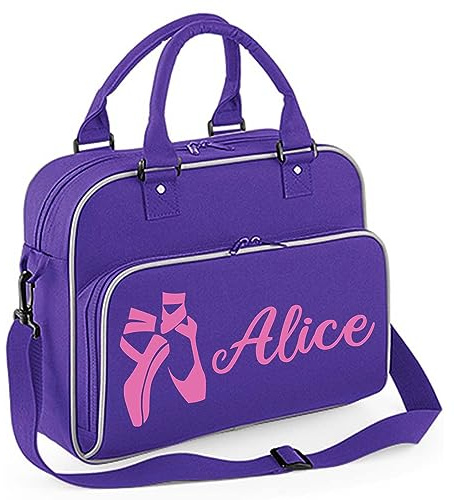 Personalised Dance Bag for Girls 15L With Adjustable Shoulder Strap & Zip Pocket - Ballet Bags With Name - Dancer Gifts - Gym Bag (Purple)