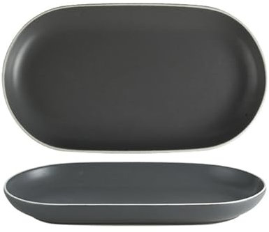 MoRfiL Nordischer Stil Fischteller Keramik Oval Servierteller 12 Zoll Porzellan Wurstteller Fisch Teller 500ml Tablett Servierschale,Schwarz