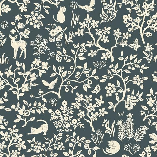 Yomshi Carta da parati autoadesiva con fiori, 41 x 300 cm, motivo uccello e gatto, blu, per mobili, impermeabile, in vinile, per soggiorno, camera da letto